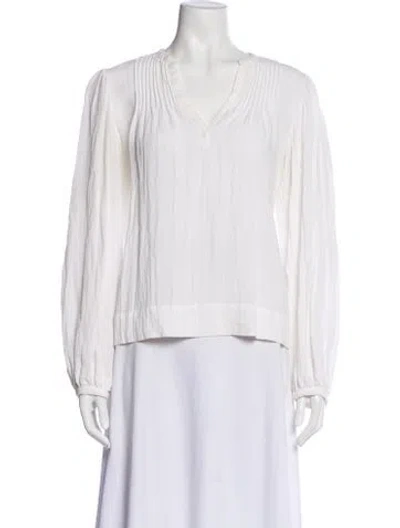 Pre-owned Closed V-neck Long Sleeve Blouse In White