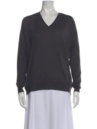 Pre-owned Closed V-neck Long Sleeve Top In Gray