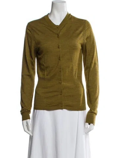 Pre-owned Closed V-neck Long Sleeve Top In Green