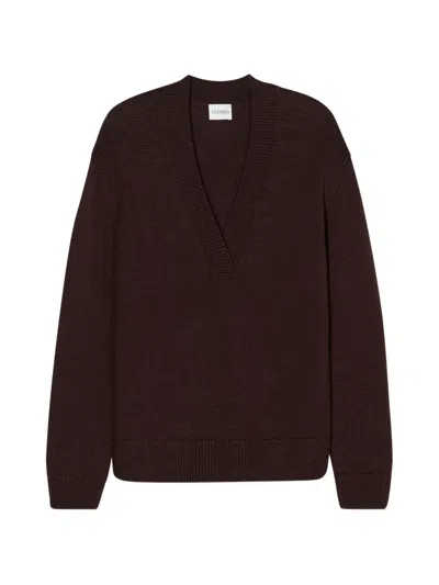 Closed V-neck Long-sleeve Sweater In Burgundy