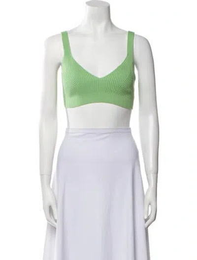 Pre-owned Closed V-neck Sleeveless Crop Top W/ Tags In Green