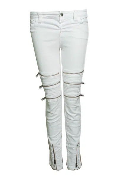 Closed , White Biker Jeans With Zippers
