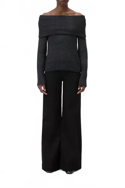 Closed Wide Collar Long Sleeve Knit Sweater Top In Black