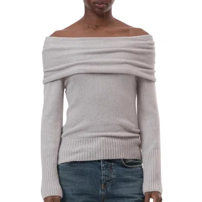 Closed Wide Collar Long Sleeve Sweater In Silt Grey In Gray