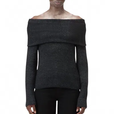 Closed Wide Collar Long Sleeve Top In Black In Grey