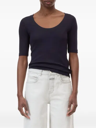 Closed Wide Neck Short Sleeve Top In Dark Knight In Blue