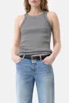 Closed Women's Racer Tank Top In Ivory/black Stripe In Gold