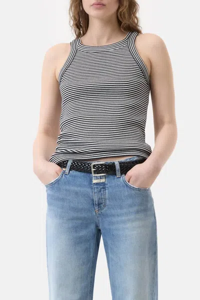 Closed Women's Racer Tank Top In Ivory/black Stripe In Gold