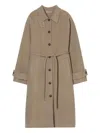 Closed Wool Belted Coat In Brown
