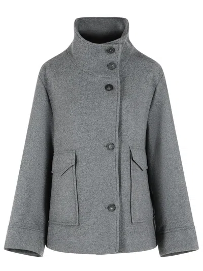 Closed Wool Blend Jacket With Raised Neck And Flap Pockets In Gray