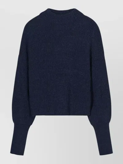Closed Wool Blend Jumper Cropped High Neck In Blue