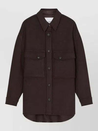 Closed Wool Blend Oversized Shirt Jacket In Brown