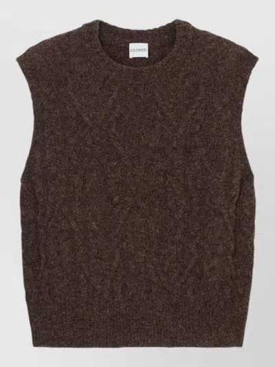 Closed Wool Blend Vest Cable Knit Crew Neck In Brown