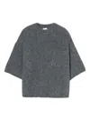 Closed Round-neck Knitted Sweater In Gray