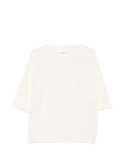 Closed Fine Knit Wool Crewneck Sweater In White