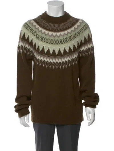 Pre-owned Closed Wool Patterned Pullover In Green