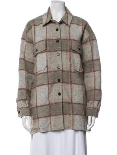 Pre-owned Closed Wool Plaid Print Coat In Gray