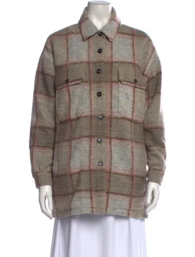 Pre-owned Closed Wool Plaid Print Sweater In Gray