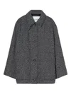 Closed Herringbone-pattern Button Coat In Animal Print
