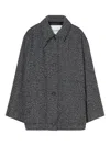 Closed Herringbone-pattern Button Coat In Gray