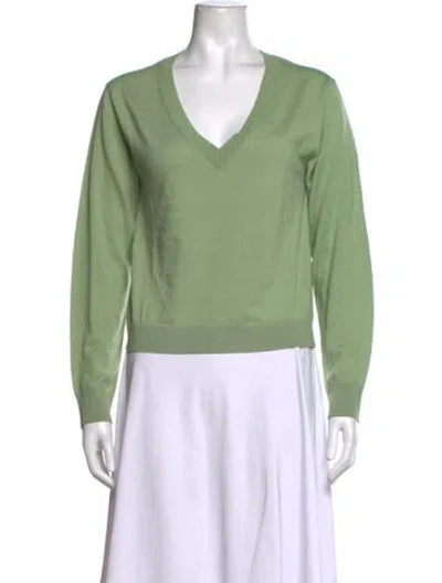 Pre-owned Closed Wool V-neck Sweater In Green