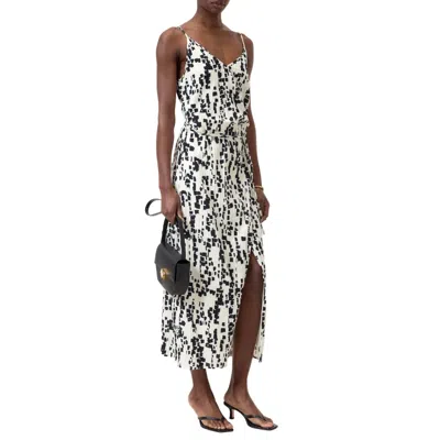 Closed Wrap Dress In Geometric Wrap In White