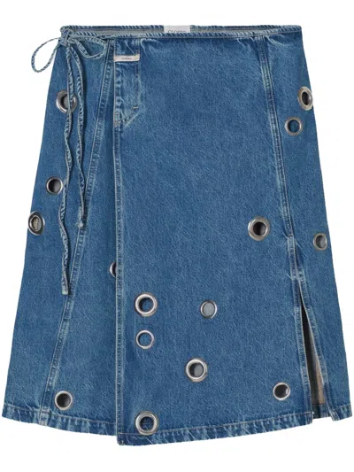 Closed Wrap Midi Skirt In Blue