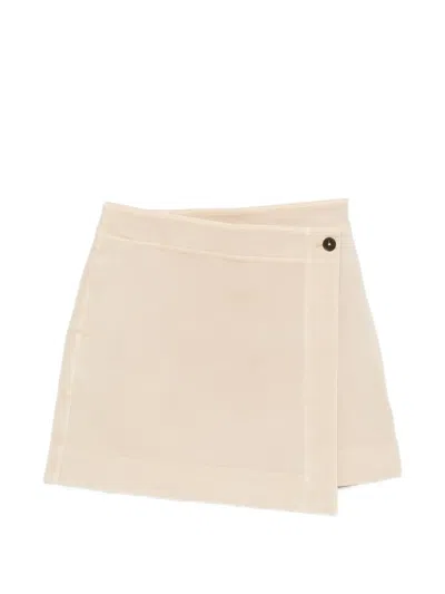 Closed Wrap-style Button-fastening Skirt In Neutral