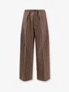 Closed Wynston Striped Cotton Trousers In Brown