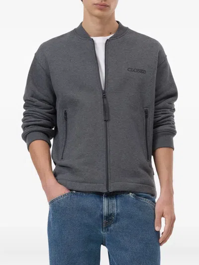 Closed Zip-front Cotton Sweater In Gray