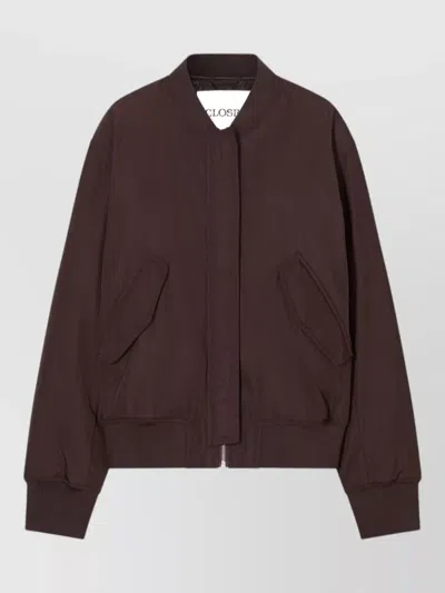 Closed Zipped Blouson Jacket Baseball Collar In Neutral