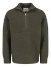 Closed High Collar Long Sleeve Knit Sweater In Green