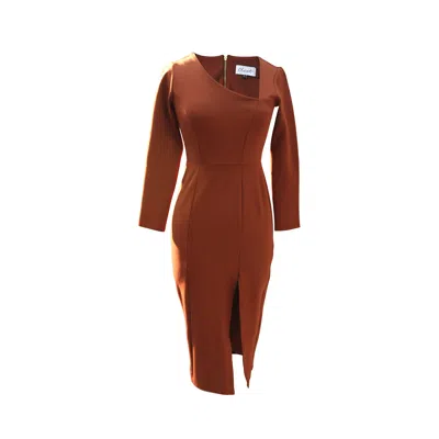 knee length dresses for ladies Rust Sandstone 100% Cotton Halter Neck Tier Midi Dress 36
