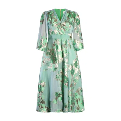 Closet London Women's  Mint Green Floral Wrap Midi Dress With Flared Sleeves