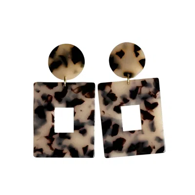 Closet Rehab Women's Black / Brown Open Square Drop Earrings In Blonde Tortoise In Multi