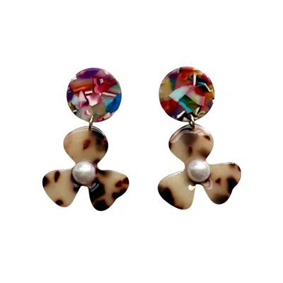 Closet Rehab Women's Black / Brown Pearl Water Poppy Drop Earrings In Rainbow