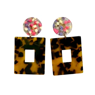 Closet Rehab Women's Black / Brown / Pink Open Square Drop Earrings In Tortoise & Confetti
