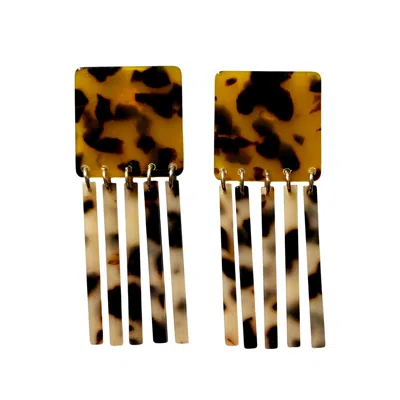 Closet Rehab Women's Black / Brown Square Fringe Earrings In Classic Af In Multi