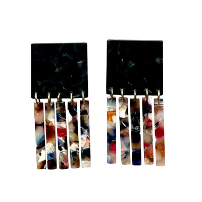 Closet Rehab Women's Black Square Fringe Earrings In Emily In Paris