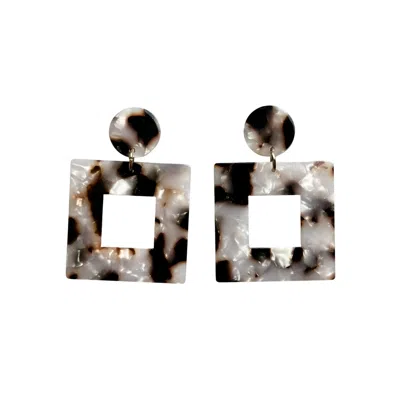 Closet Rehab Women's Black / White Small Open Square Drop Earrings In Pearly Tortoise In Multi