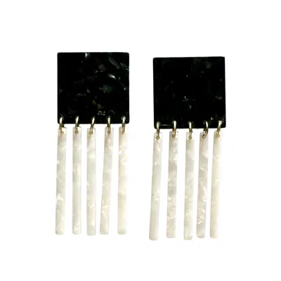 Closet Rehab Women's Black / White Square Fringe Earrings In Textbook In Multi