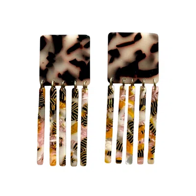 Closet Rehab Women's Black / Yellow / Orange Square Fringe Earrings In Pink Tiger