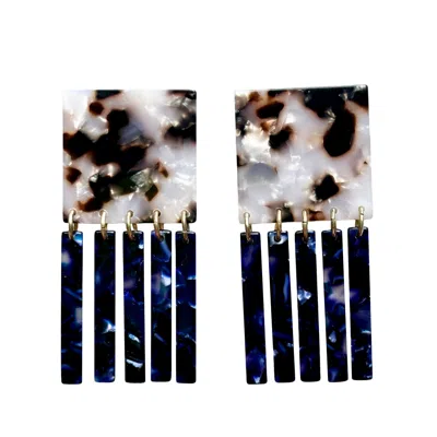 Closet Rehab Women's Blue / Black / White Square Fringe Earrings In Cool Girl