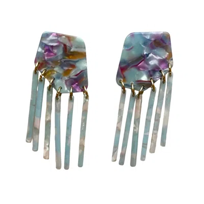 Closet Rehab Women's Blue / Pink / Purple Shield Fringe Earrings In Dream State In Multi