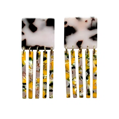 Closet Rehab Women's Green / Black / White Square Fringe Earrings In Go The Milestone