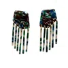 Closet Rehab Women's Green / Blue Shield Fringe Earrings In Preppy