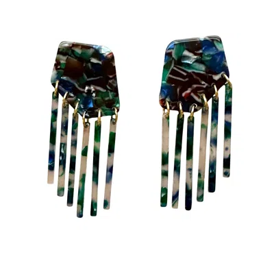 Closet Rehab Women's Green / Blue Shield Fringe Earrings In Preppy