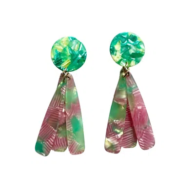 Closet Rehab Women's Green / Pink / Purple Petal Drop Earrings In Watermelon Sugar