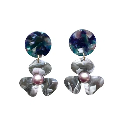 Closet Rehab Women's Grey / Blue / Pink Pearl Water Poppy Drop Earrings In Once Upon A Time In Multi