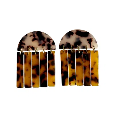 Closet Rehab Women's Neutrals / Black / Brown Fringe Earrings In Tortoise Colormelt